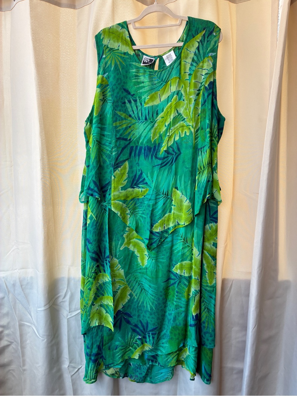 Vintage NWT Phool Dress 3X Tropical Fronds Layered Chiffon